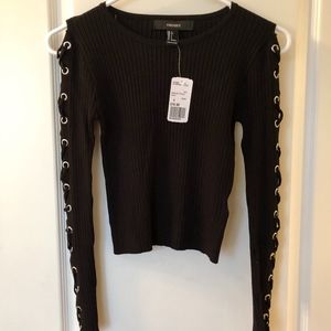 NWT Forever 21 Lace-up Sleeve Sweater